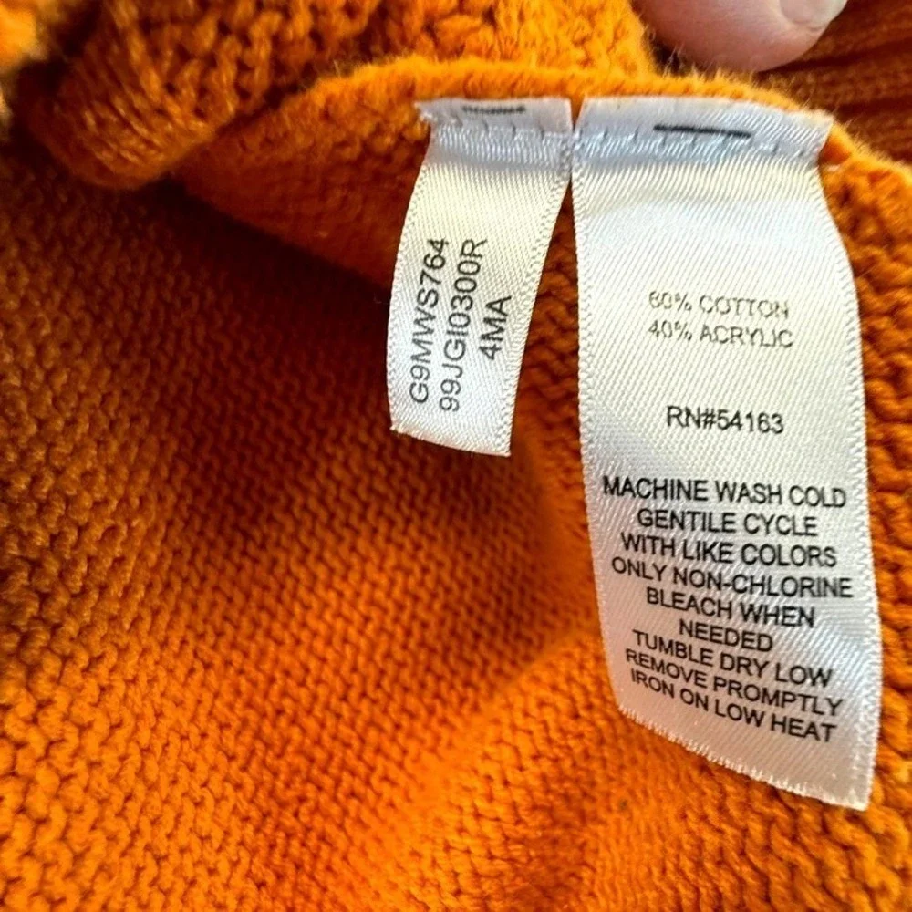 Bass Womens Orange Cable Knit Crew Neck Sweater Size L Chunky Classic